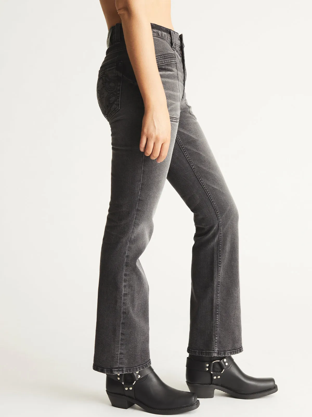Embroidered-Pocket Bootcut Jeans