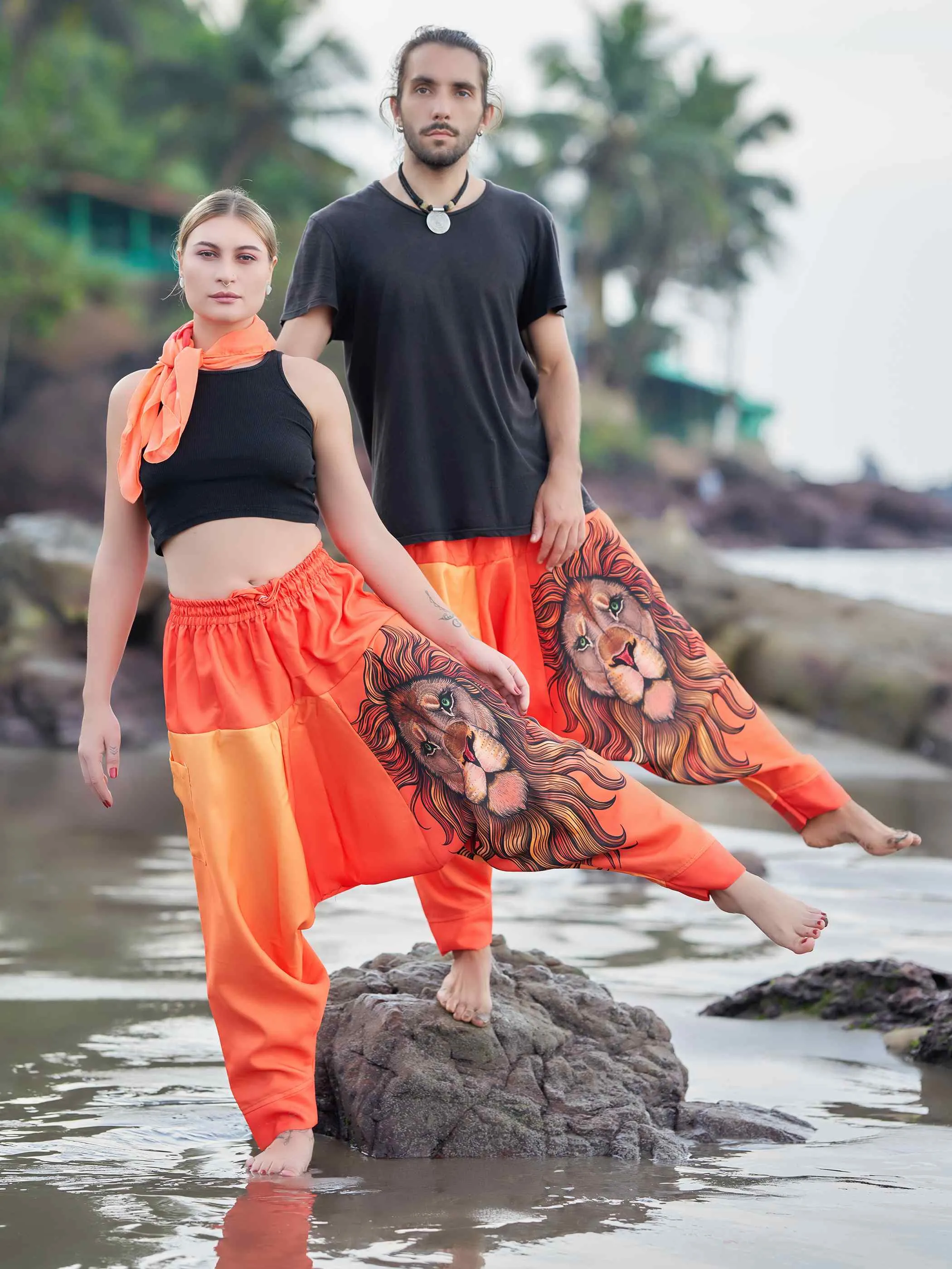 Men's Boho Lion Genie Pants Bohemian Hippy Harem Pants For Dance