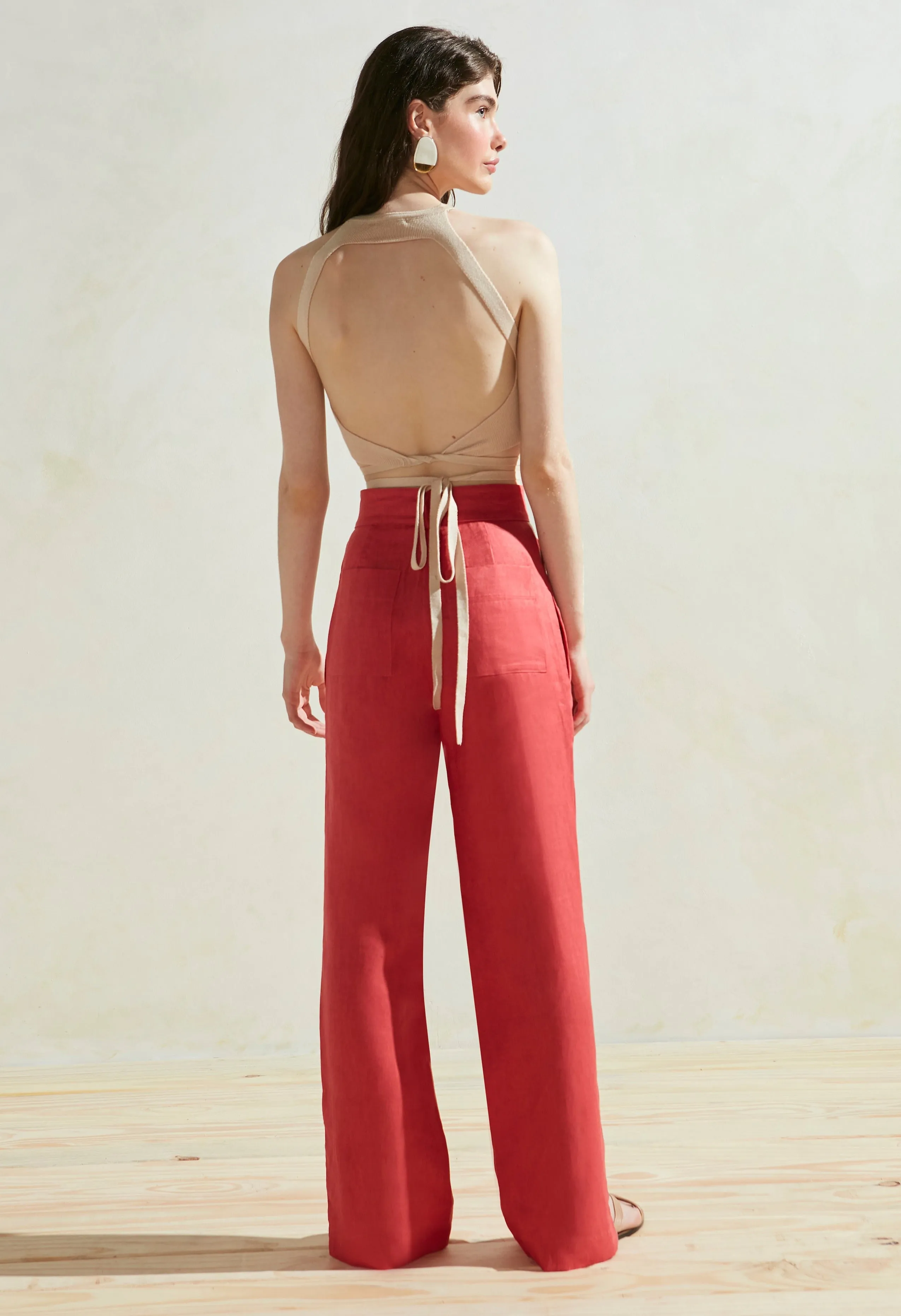 Naomi Linen Pants in Red