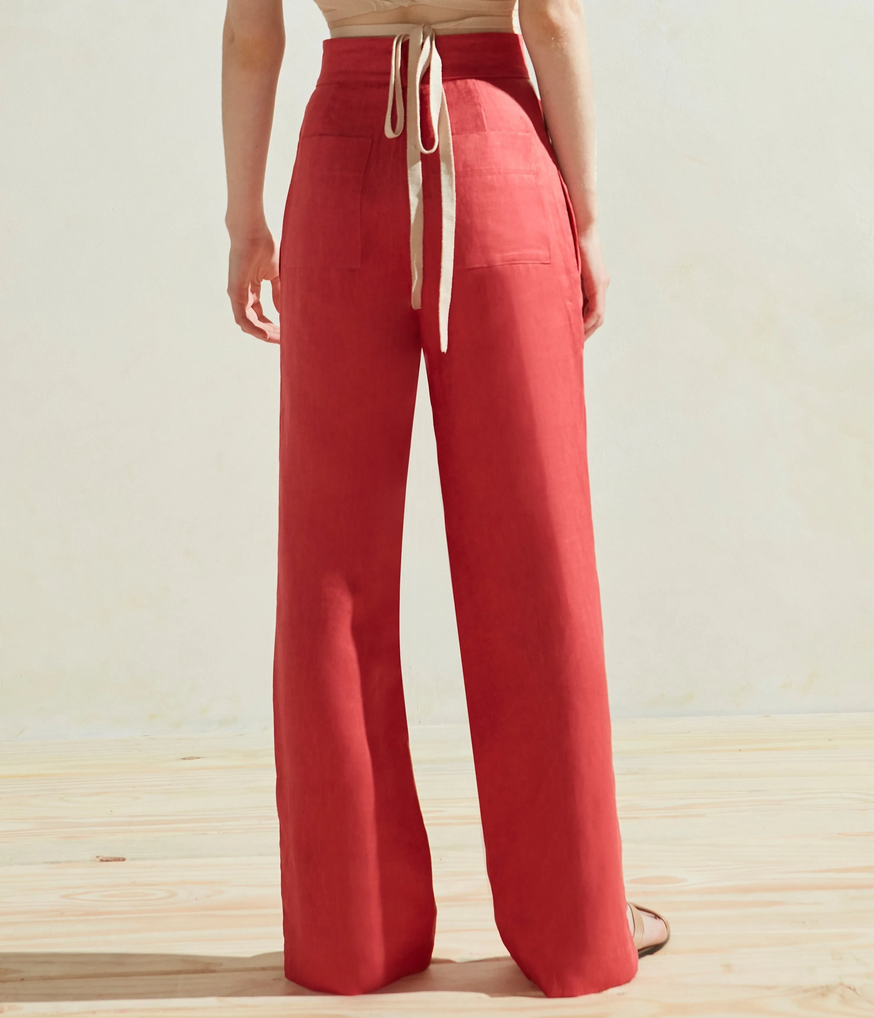 Naomi Linen Pants in Red